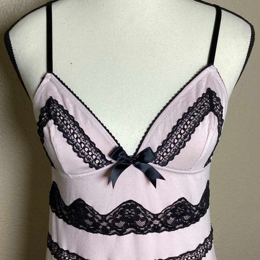 Victoria's Secret Sexy Little Things Pink Black Lace Tiered Babydoll Chemise SM